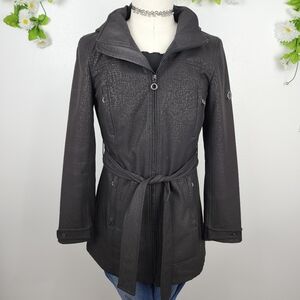 Calvin Klein Black Jacket - Fitted Belted Zip-Front Sz Small